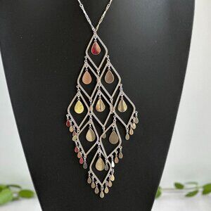 Vintage Silver Tone Modernist Statement Necklace with Teardrop Accents